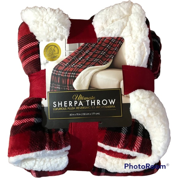Life Comfort Bedding Red Plaid Sherpa Oversized Throw Life Comfort
